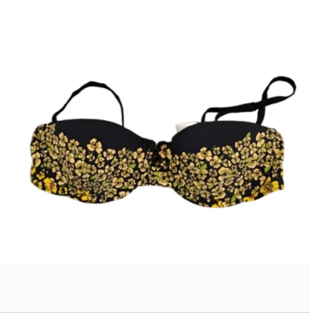 Onia Yellow & Black Floral Womens Bikini Top Sz S